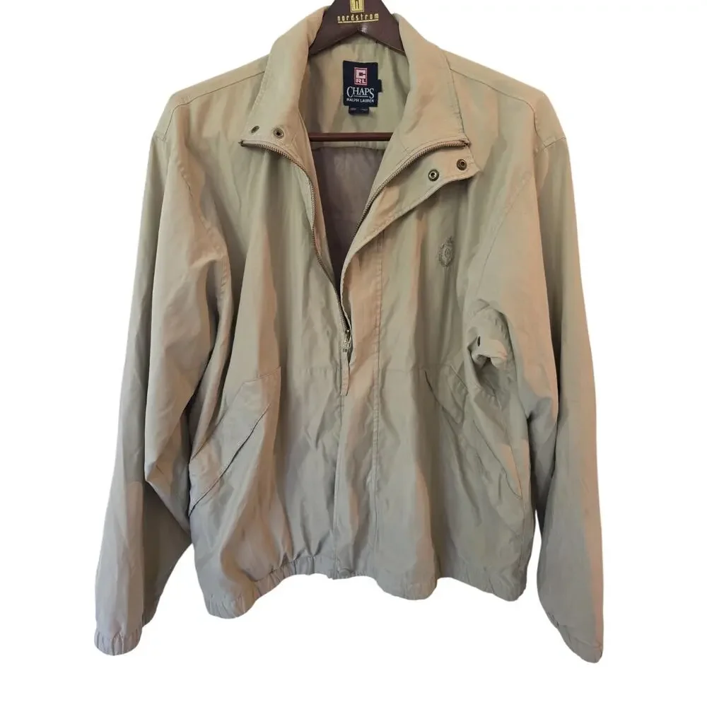 VTG CHAPS RALPH LAUREN Khaki‎ Lined Zip Long Sleeve Lightweight Jacket Men XL